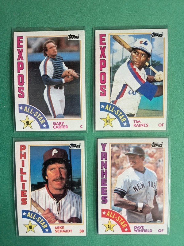 1984 Topps All Stars. "4" card lot. Raines, Winfield, Carter, Schmidt.