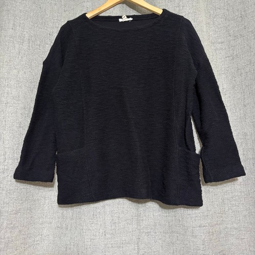 Eileen Fisher Sweater Women Medium Black 3/4 Sleeve Pockets Organic Cotton - Picture 1 of 5