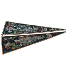 Vintage Colorado and Montana Travel Souvenir Pennants Black Set of 2