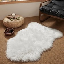 Faux Fur Rug, Fluffy White Small Sheepskin 2 x 3 Oval , C-white