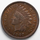 1907 Indian Head Penny Cent Almost Uncirculated (AU)