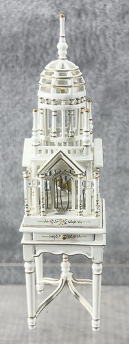 JiaYi Ornate White Birdcage W/Birds On Table Pull Out Drawer Dollhouse Miniature - Picture 1 of 6