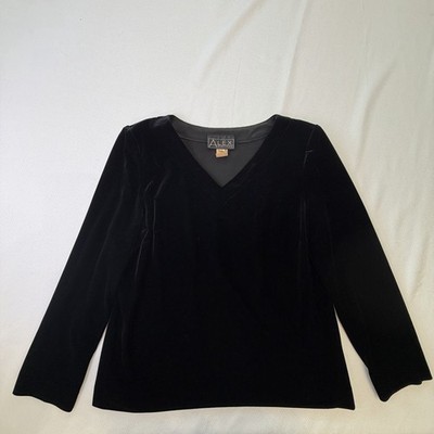Vintage Alex Evenings V Neck Blouse Size M Velvet Romantic Goth Made In USA