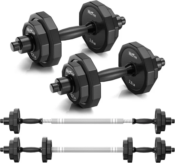 Adjustable Dumbbell & Barbell Set 22/44/66/88LB Home Gym Free Weights