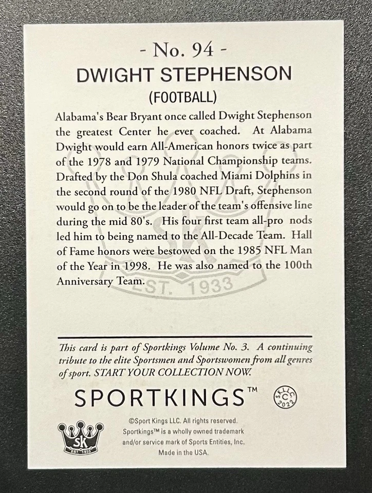 2022 Sportkings Volume 3 - Dwight Stephenson #94 Retail - Image 2 of 2