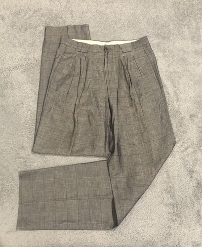Vintage Giorgio Armani Mens 31x34 Linen Cotton Blend Pants Grey Pleated Trousers
