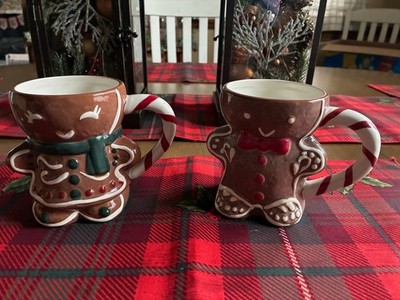 NEW-Pottery Barn Gingerbread Mr & Ms Spice Mugs-Set of 2