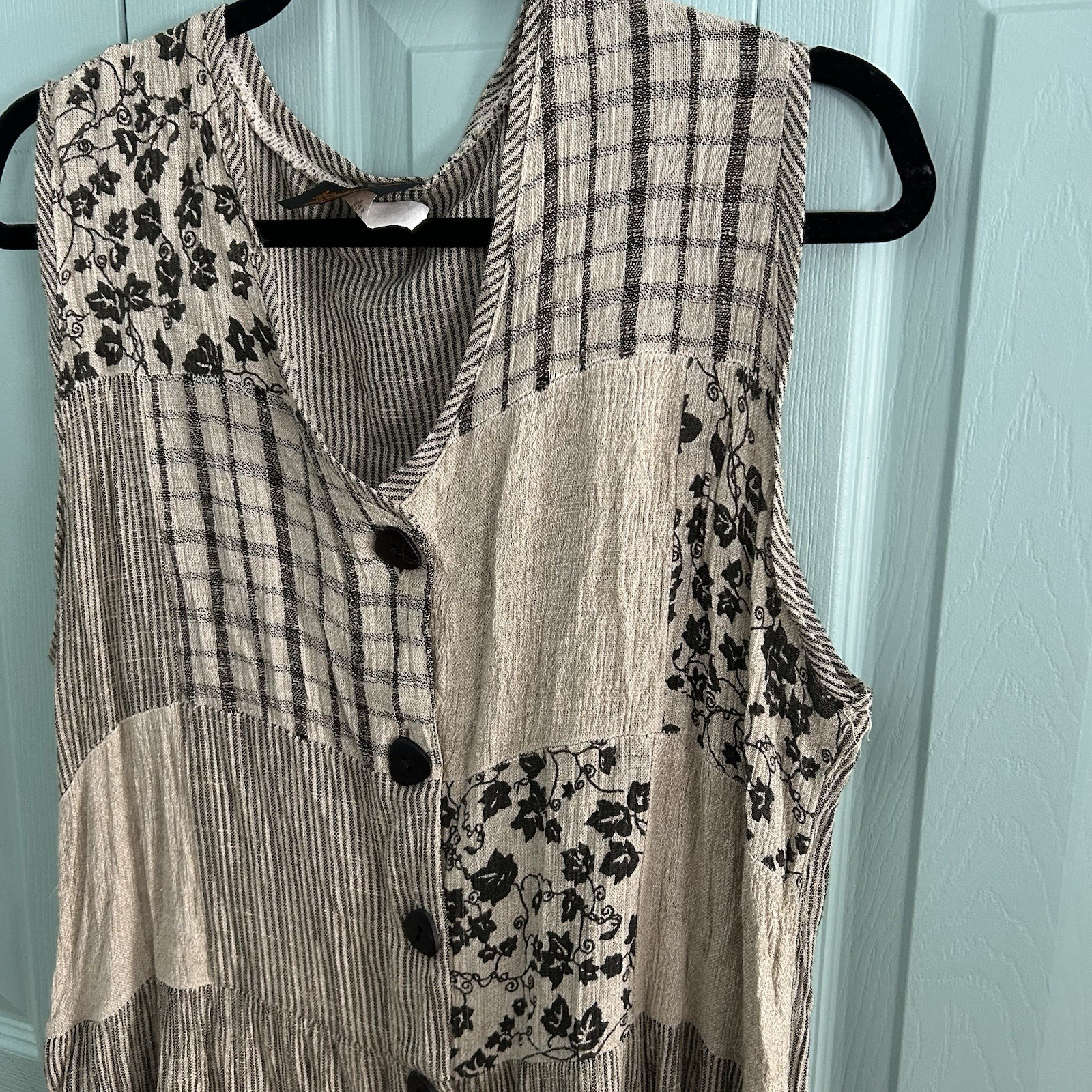 Kindred Spirit Boho Patchwork Button Front Sleeve… - image 7
