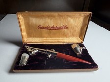 Vintage Early Paasche Airbrush Red Handle Type H Set In Felt-Lined Case / Box