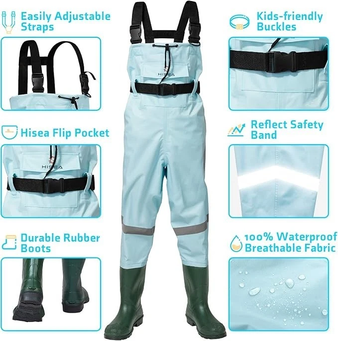 Kids Chest Waders with Boots, Youth Waterproof Fishing Wader, PVC Waders 10-11