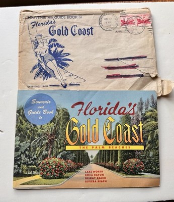 1950 Florida's Gold Coast Souvenir Guide Book & Mailing Envelope 24 page *READ*