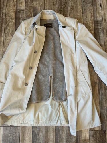 Vintage Botany 500 Trench Coat Khaki Deer Pile Zip out Liner Men’s Size 40 Long - Picture 4 of 8