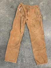 Distressed Carhartt Double Knee Carpenter Pants Size 33x34 Dungaree B136 BRN