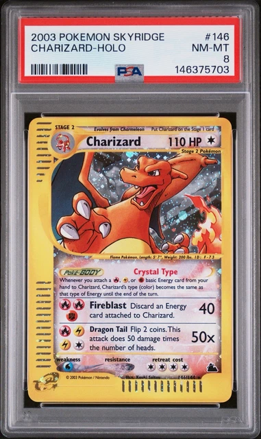 Pokemon 2003 Skyridge Charizard Crystal Type Holo 146/144 PSA 8