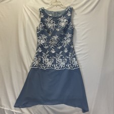 LT Lan Ting Bride Mother Of The Bride Blue Lace Floral Dress Women Size L/XL