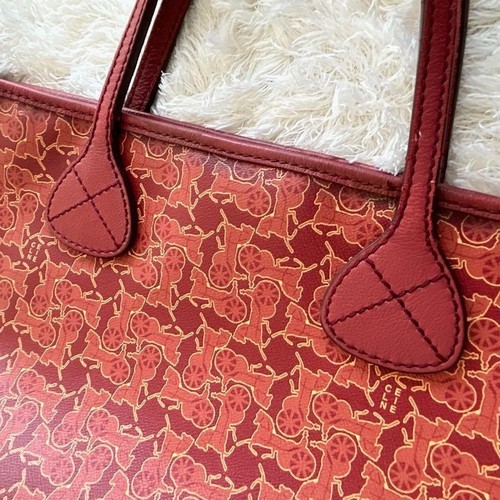 Celine Tote Bag Salky Leather 2Way Red Carrier Pattern Crossbody - Picture 11 of 19