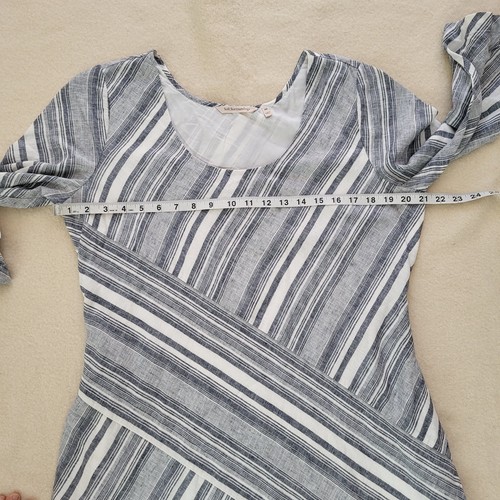 Soft Surroundings Womens PM Linen Blend 3/4 Sleeve Striped Midi Dress Blue White - Picture 3 of 13