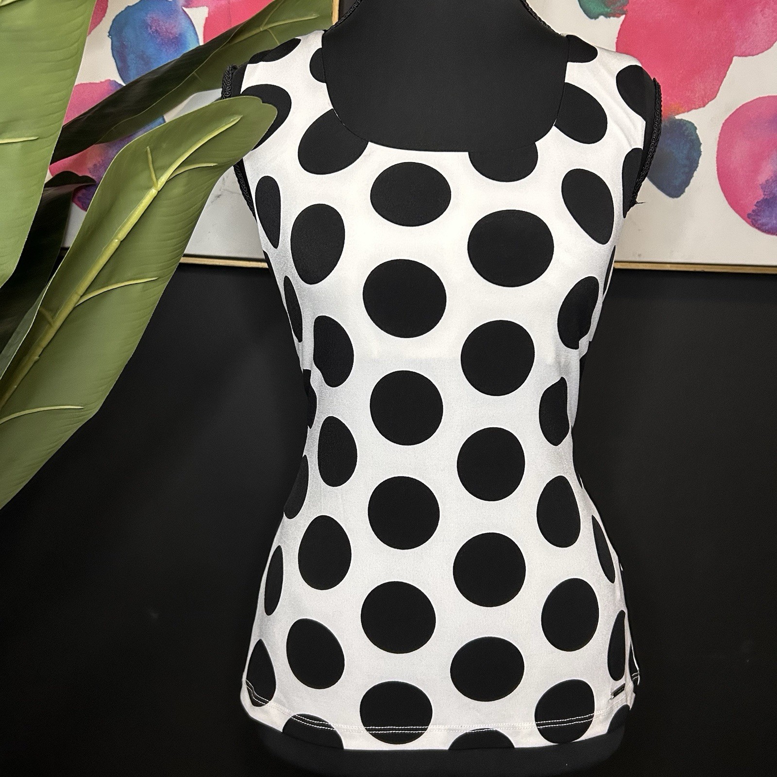 Calvin Klein black & white polka dot tank top #polkadot  NWT