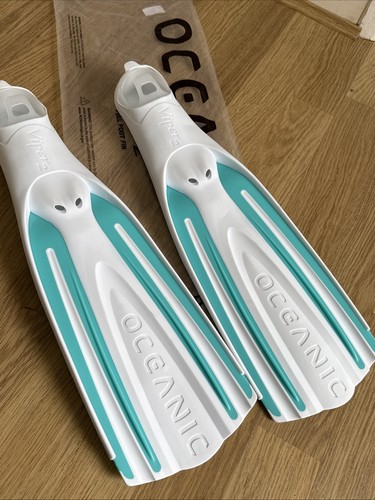 OCEANIC VIPER 2 FULL FOOT FINS WHITE / AQUA Uk 2-3 - Picture 10 of 11