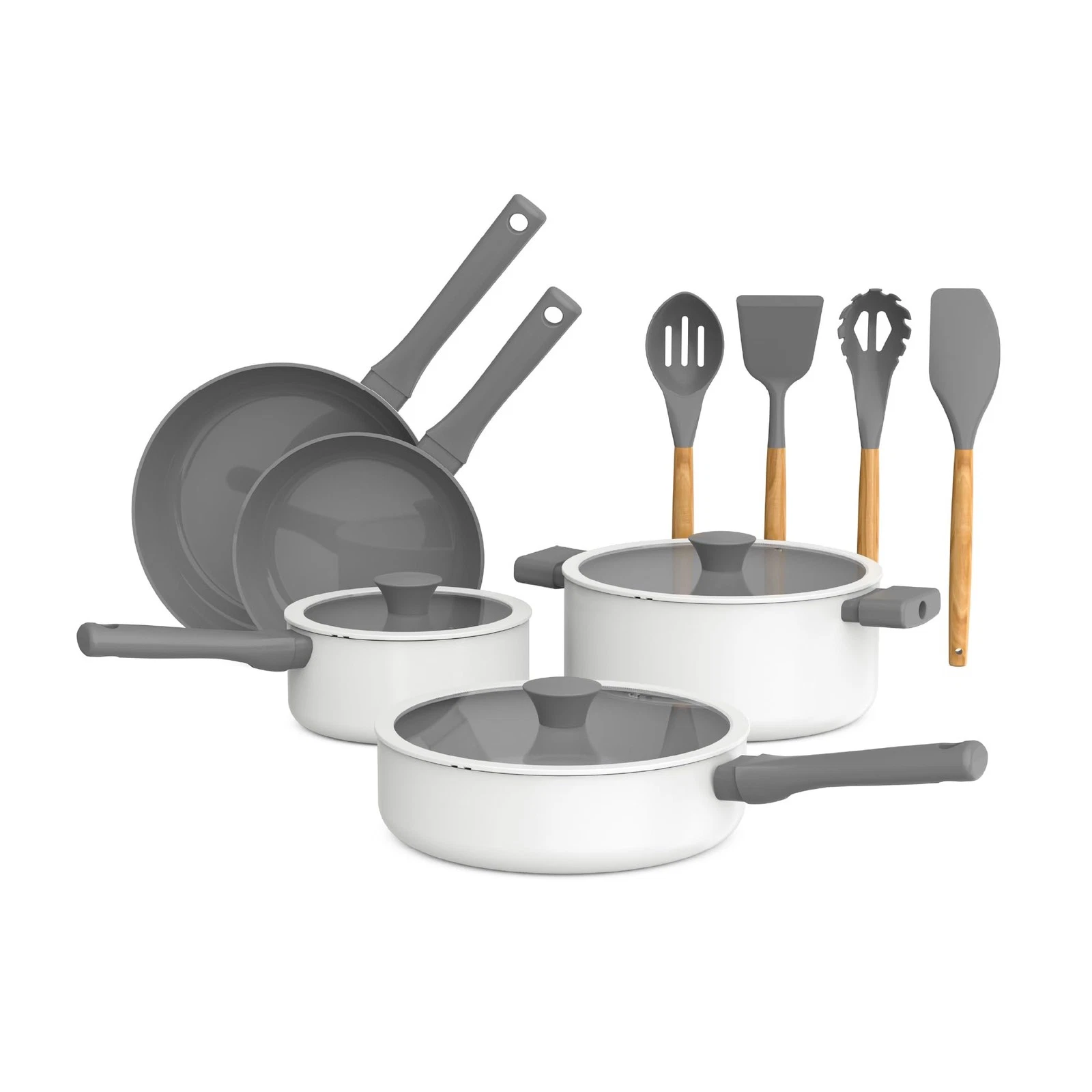 So Yummy by bella 12 Piece Cookware Set Nonstick Coating Spoons Lid - Frost