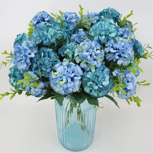 Ramo artificial realista de flores de seda de hortensia de coral para bodas - Imagen 17 de 37