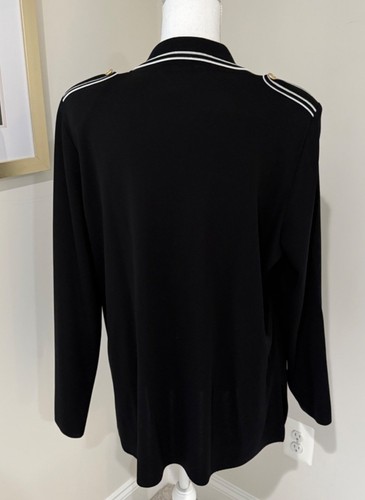 Exklusive Misook Strickjacke Gr. XL schwarz mit weißen Detailstreifen & Goldknopf - Bild 3 von 13