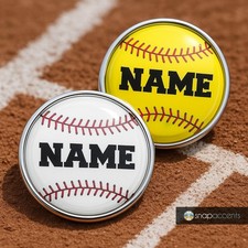 Personalized Baseball Softball Snap Jewelry Ginger Charm 18MM Sports Ball Button