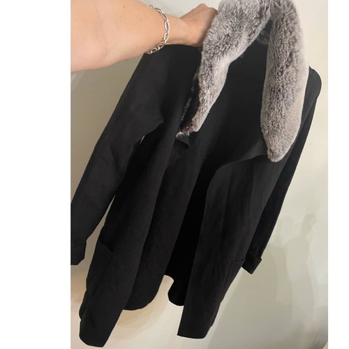 Jones Co New York Black Cardigan Knit Detachable Faux Fur Collar Neck Size XS - Picture 12 of 12