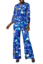 Antthony Women's 2-pc Flowy Top & Wide Leg Pant Paris Blue/Aqua Floral