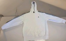 ADIDAS Hoodie Sweatshirt Mens Size L Large Striped Sleeves White Pullover Hooded