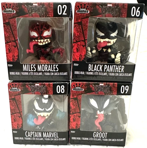 Marvel Venomized Funko Minis Miles Morales*Black Panther*Captain MarveL*Groot