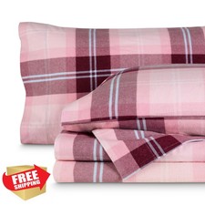 Bare Home Flannel Sheet Set Cal King Symphony Plaid Pink