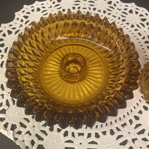 Vintage Indiana Glass Amber Diamond Point Candle Holder/Votive Cup 5” Diameter - Picture 9 of 11