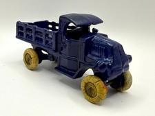 Antique Hubley Cast Iron Bullnose Mack Stake Truck Toy Blue 5.5"