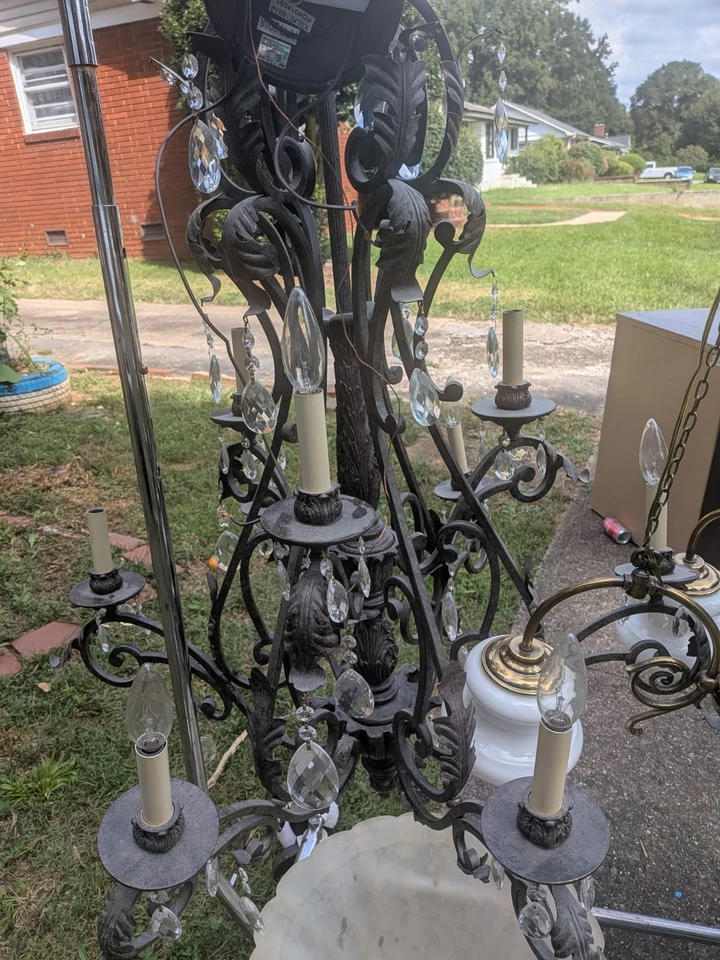 Black Wrought Iron & Crystal Chandelier Modern 26" Perfect For Dining Room - Image 2 of 2