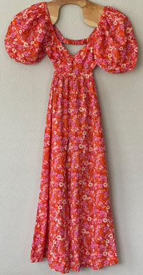 NWT FREE PEOPLE Floral Amy Puff Sleeve Wide Leg Jumpsuit Wms Sz Small Pockets