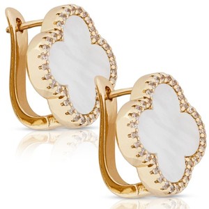 Authentic Four Leaf Clover Earrings 18K Gold Plated with White Shell | Mother of Pearl &
