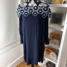 Loft Off Shoulder Navy Blue Dress Size M Off Shoulder Navy, And White embroidery