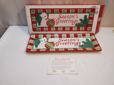 Fitz and Floyd Kitten Season's Greetings Yuletide Elongated Serving Tray 12'' Box