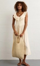 American Eagle Midi Dress Spring Summer Wedding Maxi Off White Cream 100% Cotton