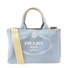Prada Canapa Tote Bag Canvas Blue SS Mini Authentic 1089