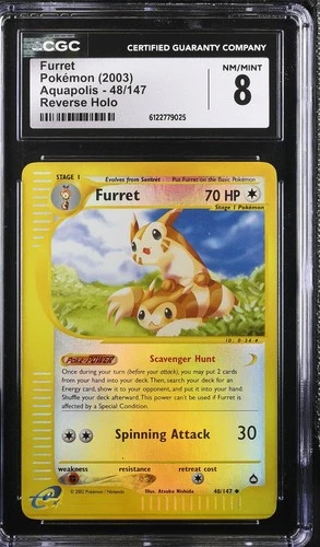 FURRET 48/147 REVERSE HOLO AQUAPOLIS POKEMON CGC 8 NM/MINT