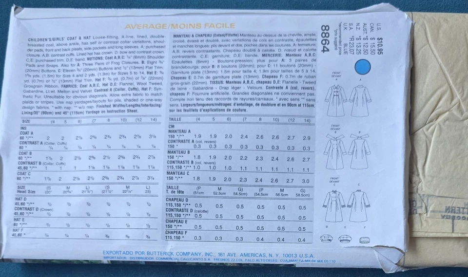 1980s Double Breasted Overcoat Tailored Coat Beret Vogue 8864 Sewing Pattern - Image 3 of 3