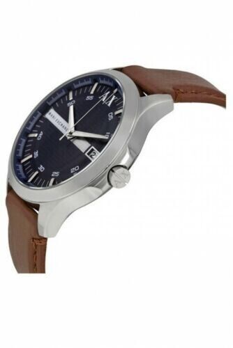 Mens Armani Exchange Designer Watch AX2133 Date Blue Steel Leather Genuine - Picture 2 of 4