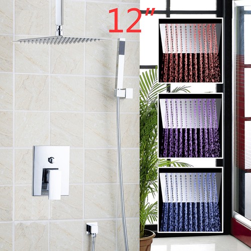 LED Rainfall Shower Faucet Set Square Chrome Handheld Spray Wall Mount Mixer Tap - Bild 1 von 7