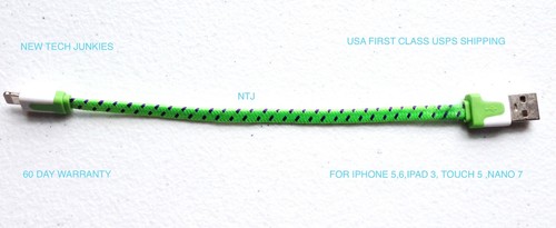 SHORT 8" Flat Braided USB Charger data Cable power for iPhone X 8 7 6 Plus 5s 5c - Picture 8 of 13