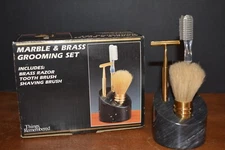 VTG THINGS REMEMBERED Shaving Brush & Safety Razor NOS Marble Brass GOLD TONE