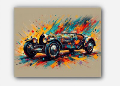 Vintage Car Bugatti Type 13 classic Picture art splashes of paint  #3 Reprint