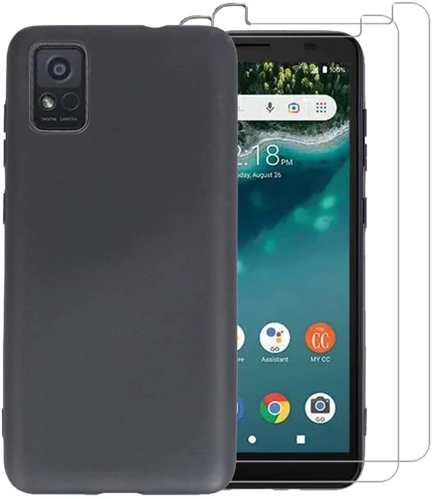 Phone Case Silicone Gel Soft Black Cover Tempered Glass Screen Protector Films
