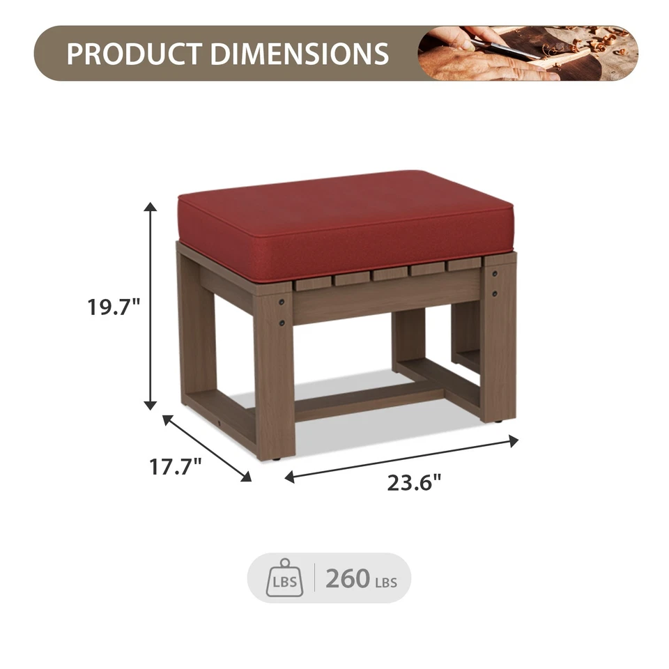 EAGLE PEAK Natural Cedar 2PCS Outdoor Patio Ottomans with Removable Cushions - Image 3 of 4